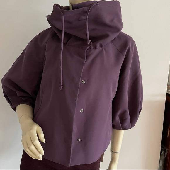 Purple oversized collar cropped jacket with snap buttons and pockets - Picture 3 of 7